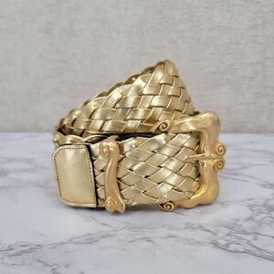 Century Canada Vintage Gold Braided Woven Belt with Ornate Gold Buckle
